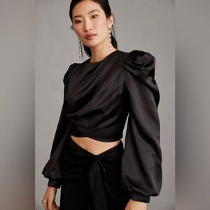 Anthropologie | Mare Mare Satin Puff-Sleeve Top, size M